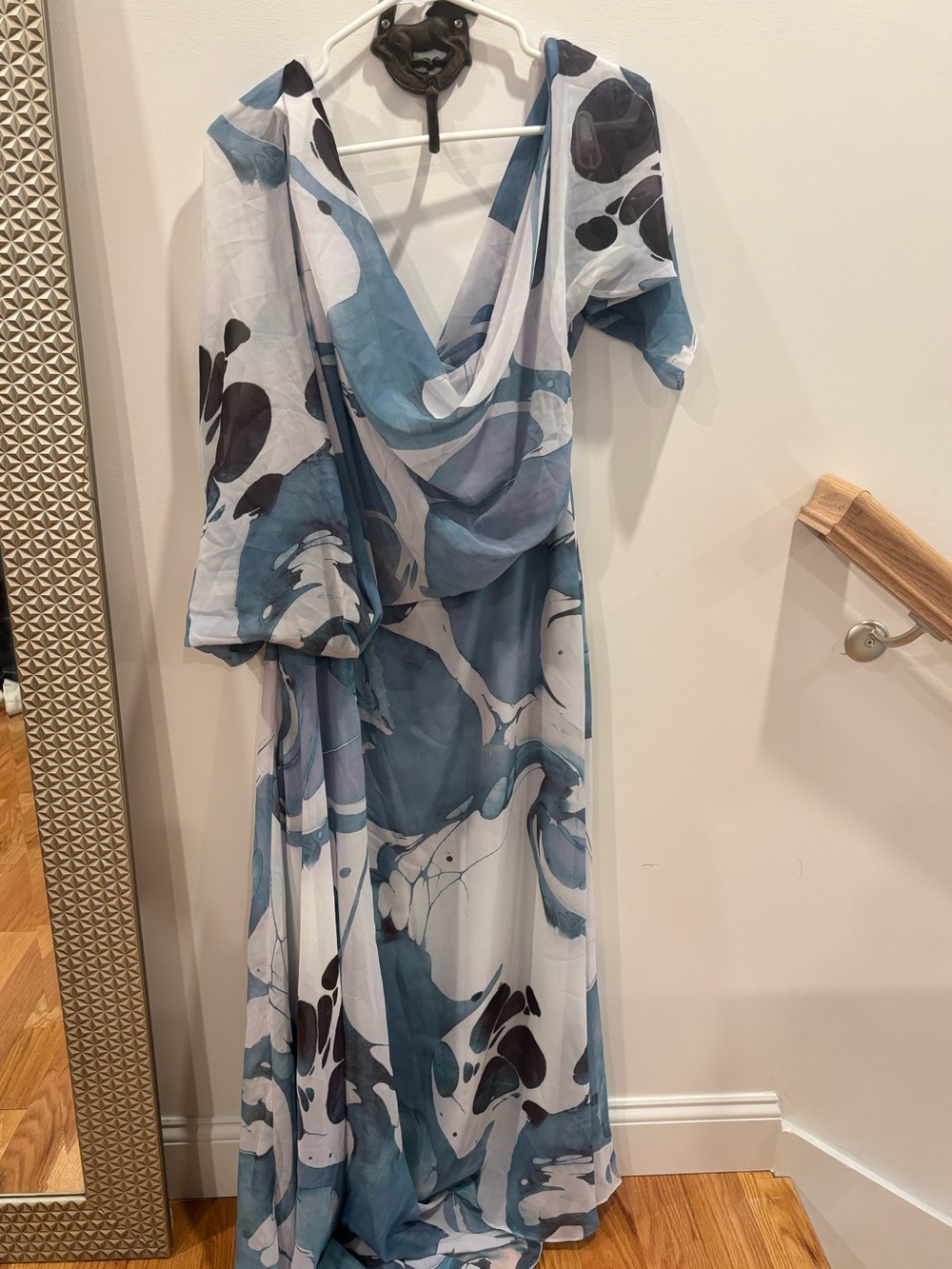 ASOS Blue and White Marble-Print Maxi Dress